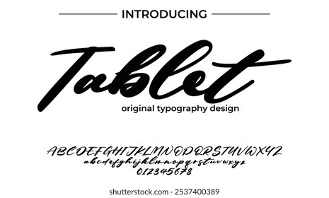 Fonte do Tablet Pincel elegante pintado com letras maiúsculas vetoriais, alfabeto, fonte