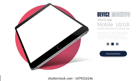 Tablet frame less blank screen, rotated position. 3D isometric illustration cell tablet. Smartphone perspective view. Template for infographics or presentation UI design interface. vector realistic