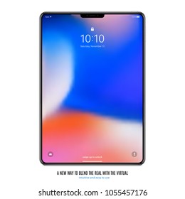 tablet frameless with colorful touch screen saver isolated on white background. realistic and detailed device mockup. stock vector illustration