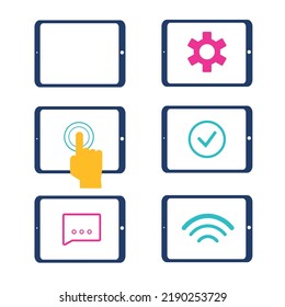 Tablet functions and settings in a flat style. Vector illustration