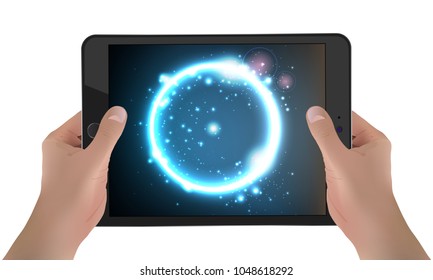 Tablet With Futuristic Background