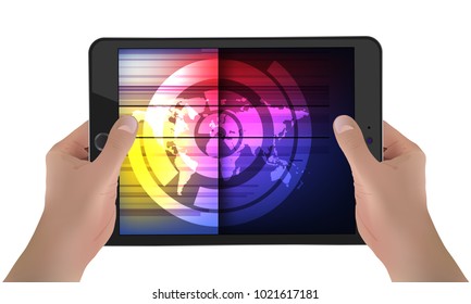 Tablet With Futuristic World Background