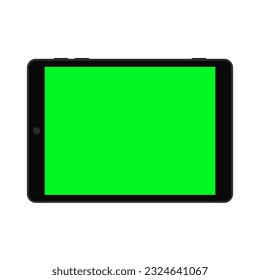 Tablet Gadget Green Screen In Black Landscape Shape
