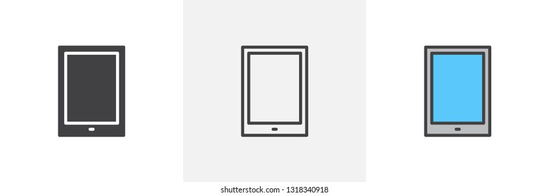 Tablet gadget icon. Line, glyph and filled outline colorful version, tablet device outline and filled vector sign. Symbol, logo illustration. Different style icons set. Pixel perfect vector graphics