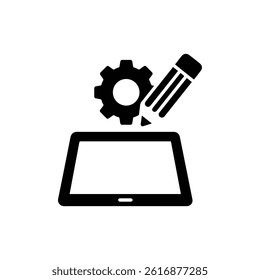 Tablet with Gear and Pencil Icon for Design and Engineering