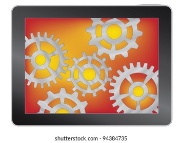 tablet with gears isolated on white vector illustration
