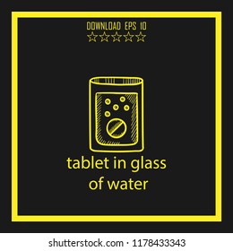 tablet in glass of water  sketch vector icon