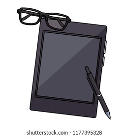 Tablet and glasses with pen