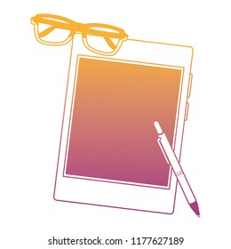 Tablet and glasses with pen rainbow lines