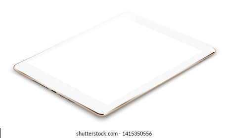 color dorado de tableta con pantalla en blanco