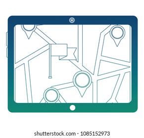 tablet with gps application and flag icon