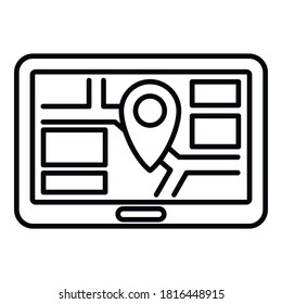 Icono de mapa de gps de Tablet. Esquema tableta gps mapa icono vector para diseño web aislado en fondo blanco