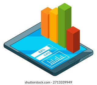 Una tableta con un gráfico que muestra un porcentaje de algo