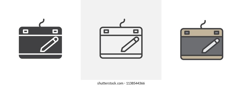Tablet for Graphic Design icon. Line, solid and filled outline colorful version, outline and filled vector sign. Symbol, logo illustration. Different style icons set. Pixel perfect vector graphics