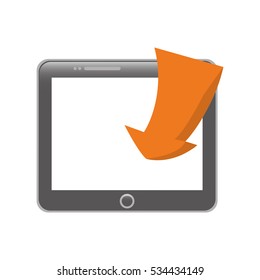 tablet with green arrow icon over white background. electronic book design. vector illustration