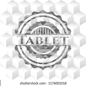 Tablet grey badge with geometric cube white background