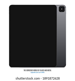 tablet grey color with black touch screen saver and backside isolated on white background.  front view mockup of realistic and detailed device with shadow. stock vector illustration
