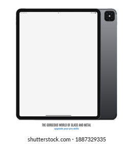 color gris comprimido con protector de pantalla táctil en blanco y fondo aislado en fondo blanco.  parodia de vista frontal de un dispositivo realista y detallado con sombra. ilustración vectorial de stock