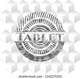 Tablet grey emblem with geometric cube white background