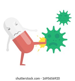 Tablet guardian with sword and shield fight with bacteria microorganism virus. Vector illustration. Eps 10