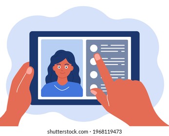 Tablet in hand, chat online. The concept of virtual communication. Vector illustration in a flat style isolated on a white background