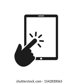 Tablet in hand and click finger, hand touch tablet pc - stock vector