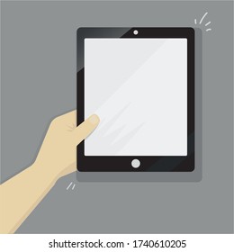 Tablet in hand. Concept for distance learning and webinar, videoconferencing. Screen of the tablet. Concept for announcing an online event.