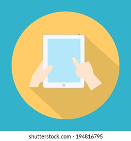 tablet with hand flat icon vector 