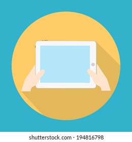 tablet with hand flat icon vector 