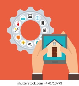 tablet hand gear smart house home technology app icon set. Flat and Colorful illustration. Vector illustration