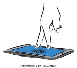 tablet and hand illustration