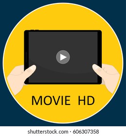 tablet hand movie hd application horizon vector