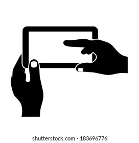 tablet in hand on white background