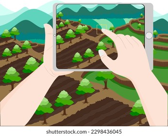 Tablet in hand on white background.