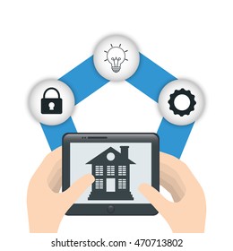 tablet hand smart house home technology app icon set. Flat and Colorful illustration. Vector illustration
