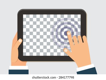 Tablet in hand, transparent screen template for web and mobile applications app. Vector flat design illustration - Powered by Shutterstock - Get 15% off with code: PIKWIZARD15