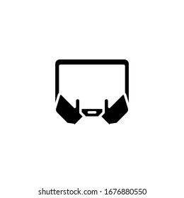 Tablet with hand vector icon in black solid flat design icon isolated on white background
