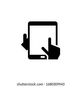 Tablet With Hand Vector Icon In Black Solid Flat Design Icon Isolated On White Background
