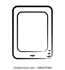 
Tablet hand-drawn in white outline on a black  background. Stock vector illustration. Settings. Icon. Sketch. Symbol.