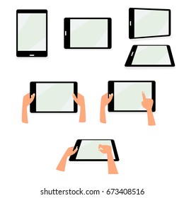 Tablet, tablet hands, tablet touching screen vectores