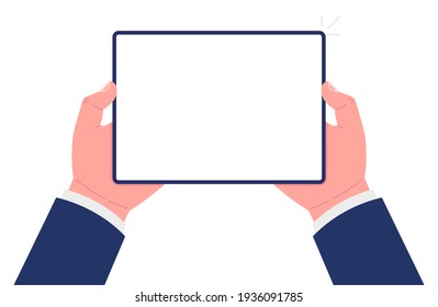 Tablet in hands. Two hands holding tablet. Mockup for your app design. Vector.