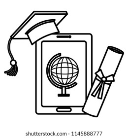 tablet with hat and diploma graduation