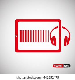  Tablet with Headphone frequency. Vector Illustration