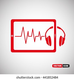 Tablet with Headphone frequency. Vector Illustration