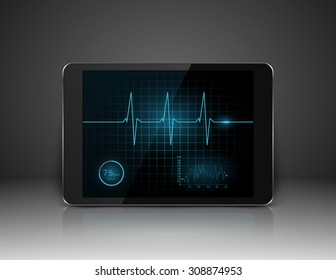 Tablet  with heart cardiogram on screen,vector