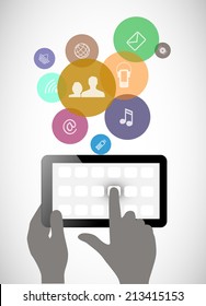 Tablet in his hands. Concept of communication in the network.