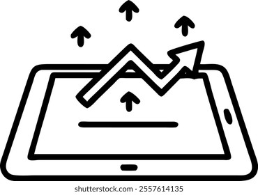 Tablet with Holographic Financial Arrows concept as A tablet on a glossy white surface with holographic arrows representing financial growth savings and profits floating near the screen. The image is