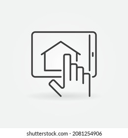 Tablet with House line icon. Vector Real Estate online concept sign in outline style