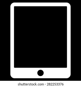 Tablet icon from Basic Plain Icon Set. Style: flat vector image, white color, rounded angles, black background.