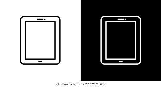 Icono de tableta contorno blanco y negro.